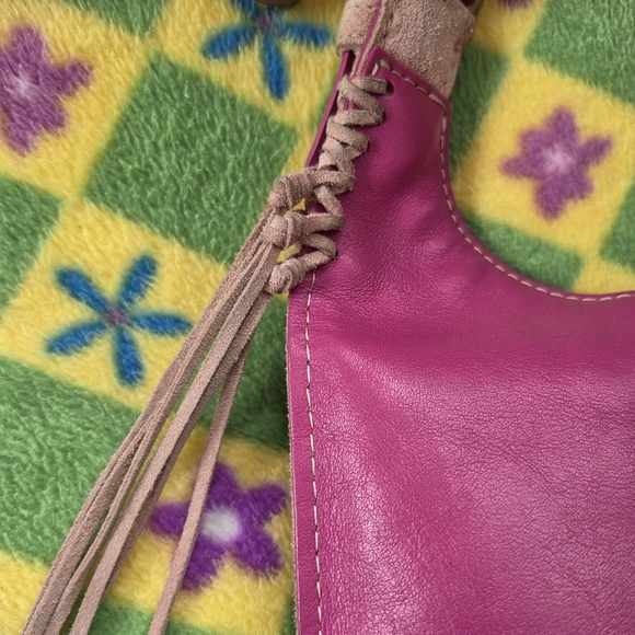 Coach Y2K Suede Fringed Poppy for Peace Pink Hippie Crossbody Hobo Bag - Picture 12 of 16